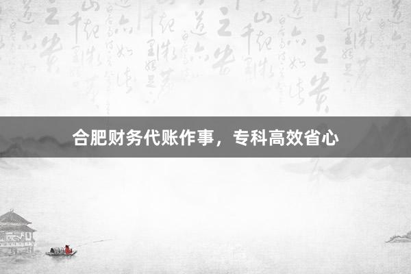 合肥财务代账作事,专科高效省心